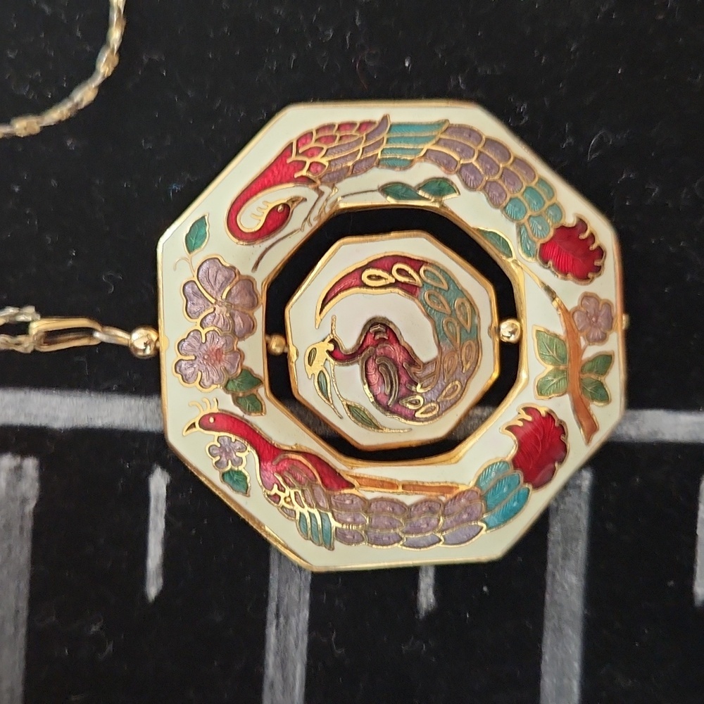 Vintage Victorian Emmanuel Cloisonne octagon spinning pendant